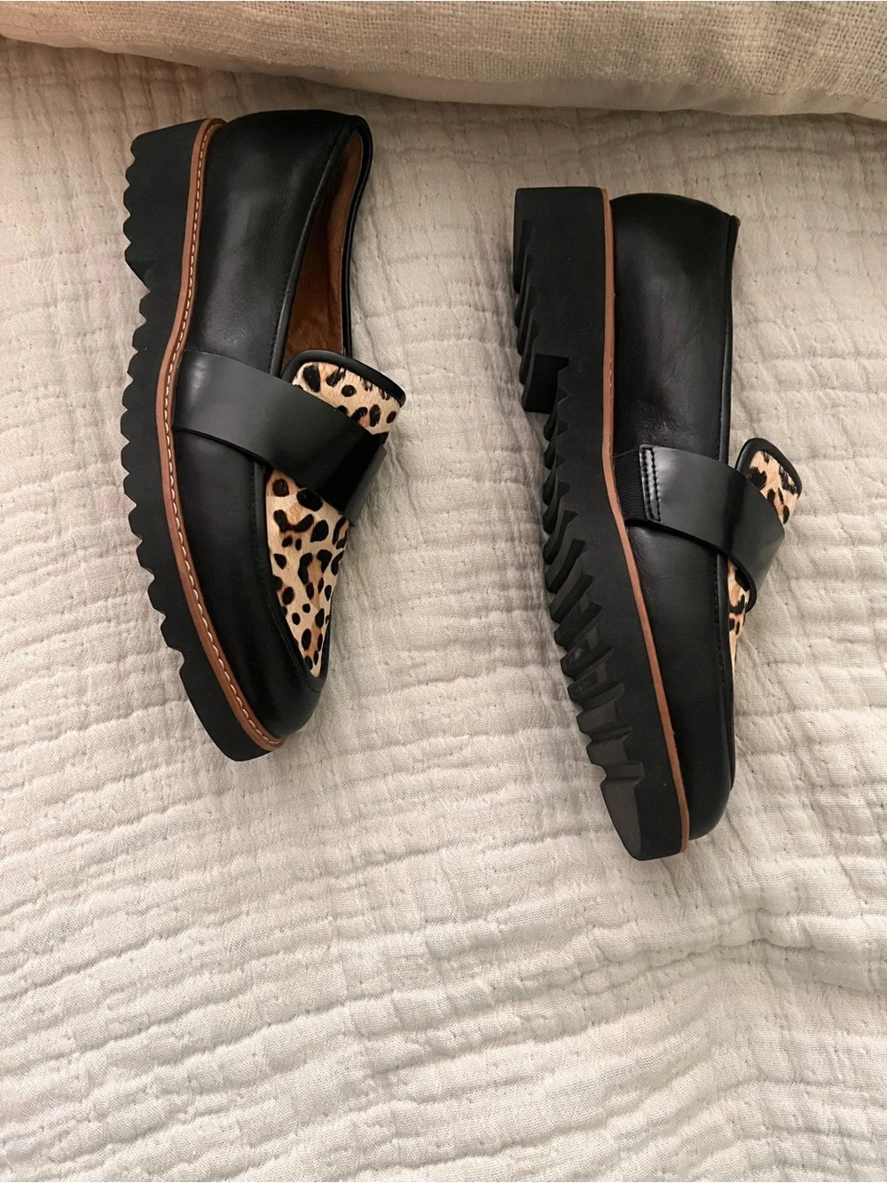 Halogen Black Loafers with Leopard-Print Vamp size 7.5